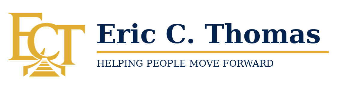 Eric C. Thomas logo with gold ECT bridge symbol and Helping People Move Forward tagline
